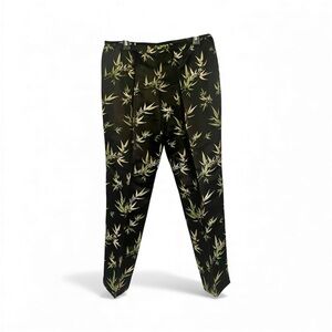 Doncaster Black, Green & Gold Leaf Print Silk Blend Trousers